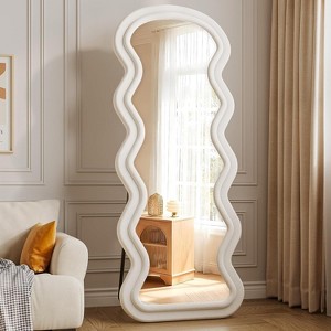 71"x30" Full Body Mirrors, Flannel Floor Mirrors with Stand, Irregular Wavy Mirror Hanging or Leaning Against Wall - 1 of 4