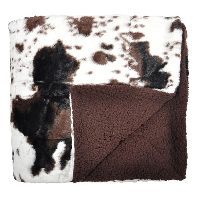 Double Layer Sherpa Cowhide Print Throw Blanket