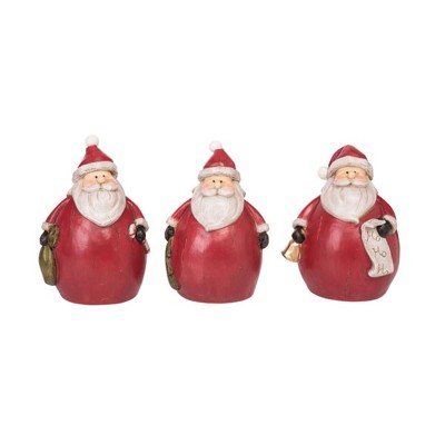 Transpac Resin Round Santa Figurine Set of 3 Decorative Objects for Christmas Red Tabletop Decor Indoor Use Gift Giving and Hostess Gifts Spot or Wipe