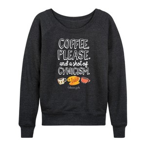 Women's - Gilmore Girls - Coffee And Cynisism Lightweight French Terry Wide Neck Long Sleeve Graphic Shirt - 1 of 4