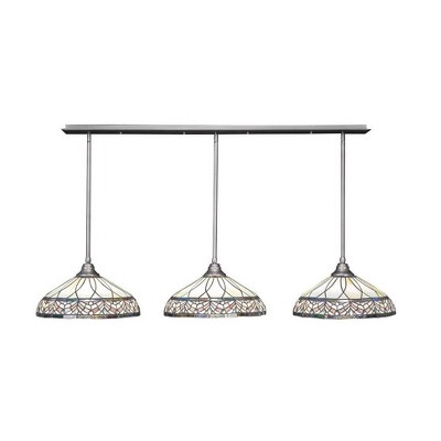 Toltec Lighting Any 3 - Light Chandelier in  Brushed Nickel with 16" Royal Merlot Art Glass Shade