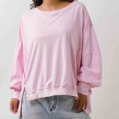 Women's Slouchy Crewneck Sweatshirt - Stretch Polyester Blend with Side Slit Details Cherie Code