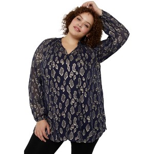 June + Vie by Roaman's Women's Plus Size Metallic Print Blouse - 1 of 4