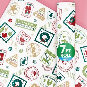 Big Dot of Happiness North Pole Special Delivery Wrapping Paper, Santa Claus Holiday Gift Wrap Roll, Christmas Stamps Gift Paper, 24 in x 7 ft, 1 Roll - 1 of 4