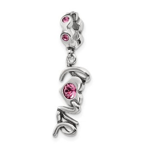 Black Bow Jewelry Sterling Silver and Pink Crystal LOVE Dangle Bead Charm - 1 of 4