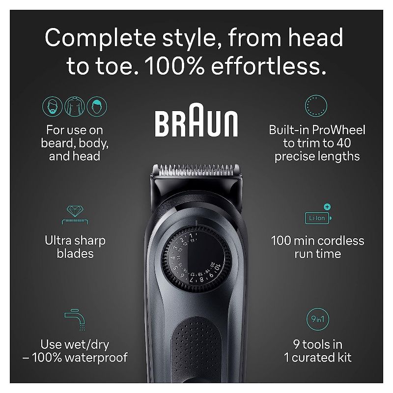 BRAUN ALL-IN-ONE STYLE KIT SERIES 5 AIO5490 RECHARGEABLE 9-IN-1 BODY, BEARD &#38; HAIR TRIMMER, 4 of 10
