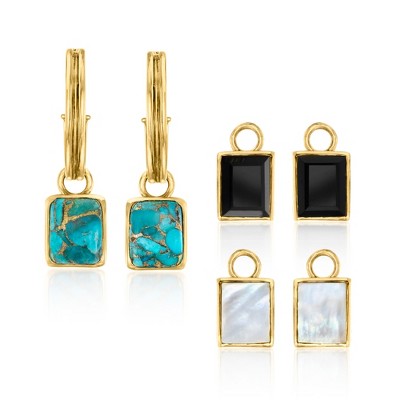 Ross-Simons 18kt Gold Over Sterling Hoop Earrings With 3 Pairs Of Interchangeable Multi-Gemstone Drops