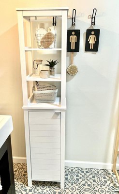 White Bathroom Storage Linen Tower with Mix of 6 Open and Concealed Shelves,  Mainstays 