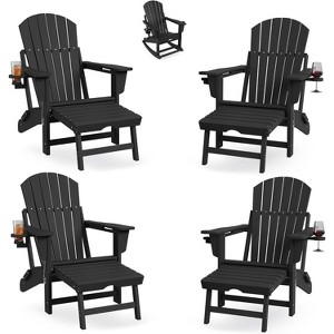 coucheta Adirondack Outdoor Rocking Chairs Set of 4, Folding Rocker Chair With Two Cup Holders, HDPE All Weather Rocking Chair for Patio, Deck, Black - 1 of 4