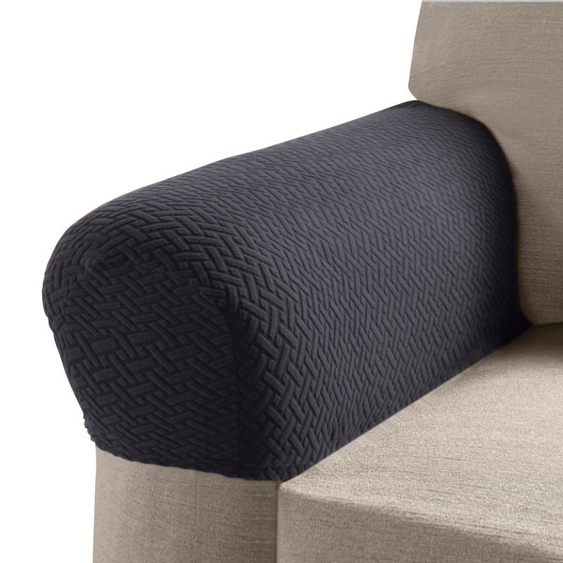 Collections Etc Armrest Covers for Recliners, Sofas, Chairs with Stretch, Textured Pattern - Set of 2, 1 of 3