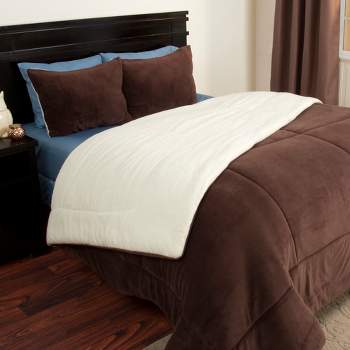 Full/Queen Comforter Set – 3-Piece Fleece Bedspread with Pillow Shams – Warm, Cozy, Machine-Washable Bedding by Lavish Home (Chocolate)