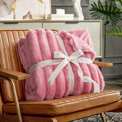 Cozy Bliss Faux Fur Plush Decorative Blanket,Cozy Warm Striped Throw