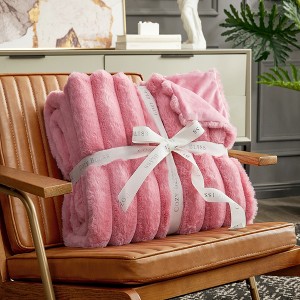 Cozy Bliss Faux Fur Plush Decorative Blanket, Cozy Warm Striped Throw - 1 of 4