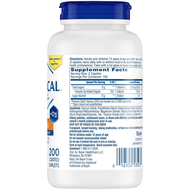 Citracal Petites Calcium Supplement with Vitamin D3, Dietary Supplement for Bone Health Support Coated Caplets - 200ct, 2 of 6
