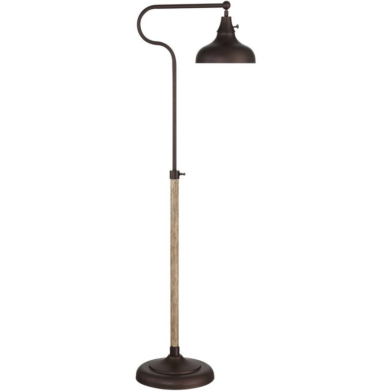 Franklin Iron Works Industrial Rustic Farmhouse Pharmacy Floor Lamp with USB 57" Tall Bronze Faux Wood Grain Adjustable Metal Shade for Living Room, 1 of 10