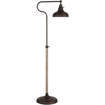 Franklin Iron Works Industrial Rustic Farmhouse Pharmacy Floor Lamp with USB 57" Tall Bronze Faux Wood Grain Adjustable Metal Shade for Living Room