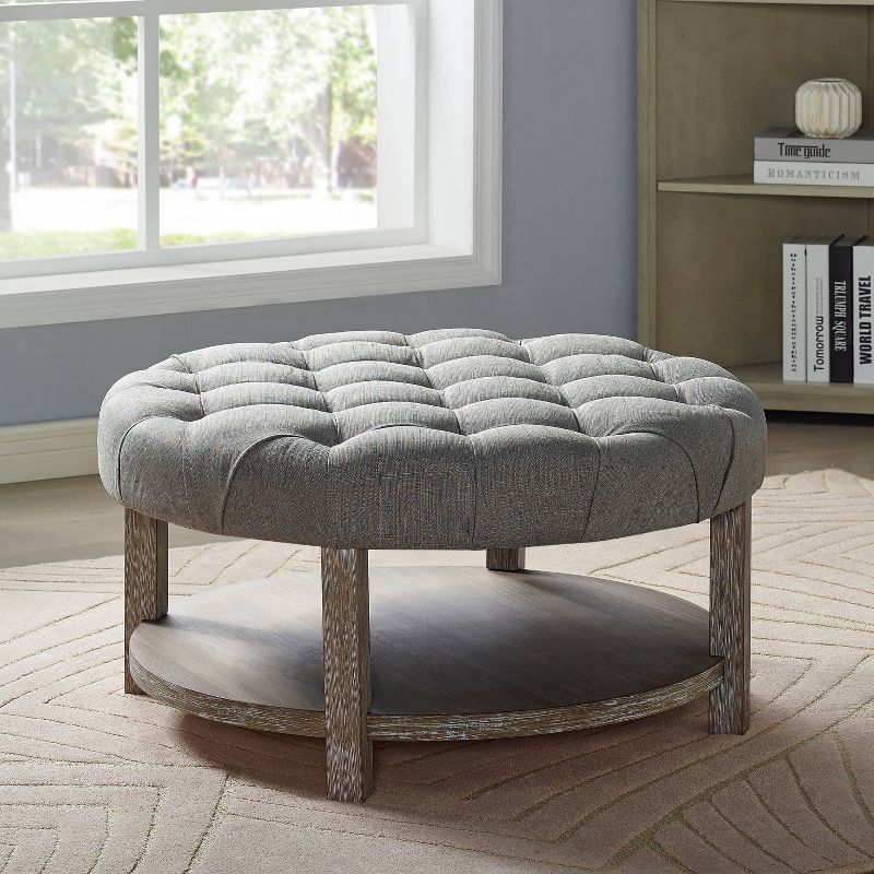 Gromma Round Button Tufted Storage Ottoman Natural Tone/Light Gray - HOMES: Inside + Out, 3 of 6