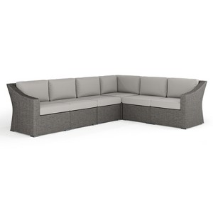 Martha Stewart Bedford Indoor-Outdoor Modular Patio 6-Seat Sectional Sofa in Rattan Wicker with All-Weather Cushions - 1 of 4