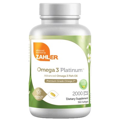 Zahler Omega 3 Platinum, Contains Pure and High-Quality Kosher fish Oil, Supports Healthy, Heart Brain Joints Vison and Vascular Health - (360 Count)