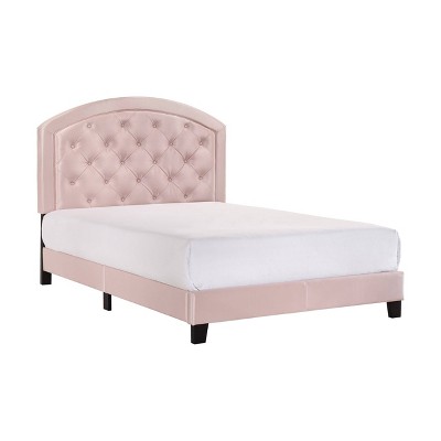 Full Bed with Curved Button Tufted Headboard Pink - Benzara