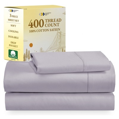 Cotton Sheets Set - Softest 400 Thread Count Bed Sheets, 100% Cotton Sateen, Cooling, Deep Pocket by California Design Den