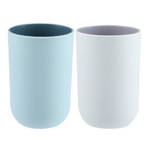 Unique Bargains 2Pcs Bathroom Tumblers Bathroom Toothbrush Cup Blue 4.33''x2.76'' 350ml - 1 of 4