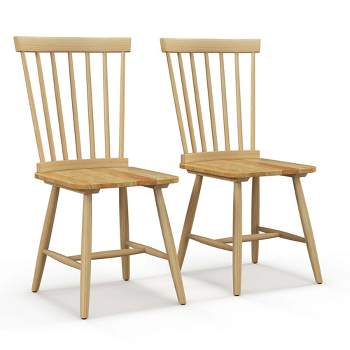 Costway Windsor Dining Chairs Set of 2 Armless Spindle Back Solid Rubber Wood Black/Natural