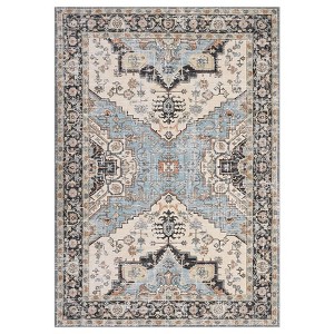 Area Rug with Rubber Backing Vintage Washable Rug Soft Foldable Carpet Low Pile Boho Rugs - 1 of 4