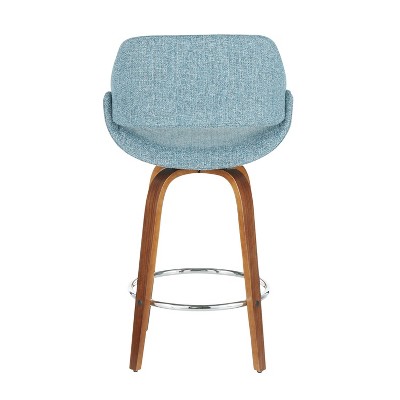 Set of 2 Blue Swivel Mid-Century Modern Counter Stools