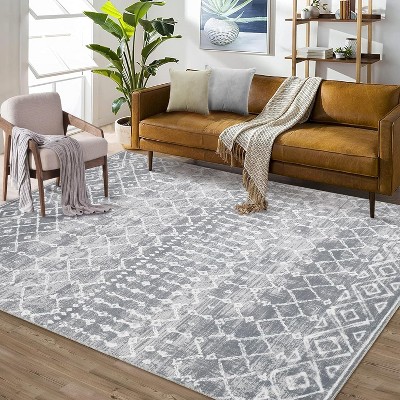 Washable Area Rugs Rug for Living Room Bedroom Farmhouse, Geometric Neutral Rug Low Pile Non-Slip Soft Stain-Resistant Carpet