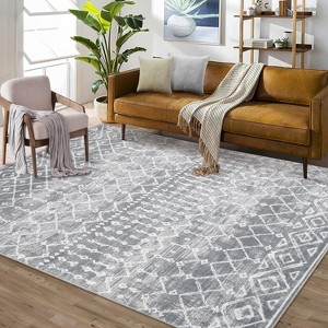 Washable Area Rugs Rug for Living Room Bedroom Farmhouse, Geometric Neutral Rug Low Pile Non-Slip Soft Stain-Resistant Carpet - 1 of 4