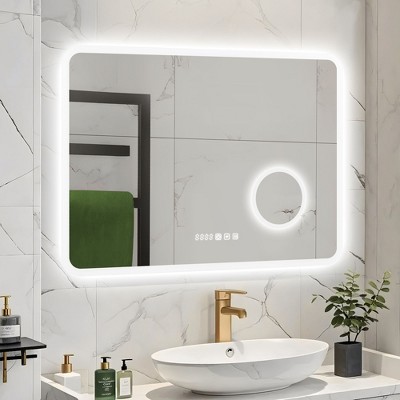 Hyleory 31.5 Inch Frameless Rectangle Lighted Make up Mirror for Bathroom, Wall-Mounted, Anti-Fog and Shatter-Proof