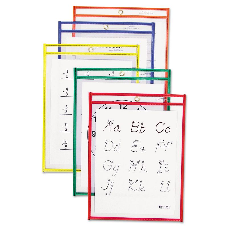 C-Line Reusable Dry Erase Pockets 9 x 12 Assorted Primary Colors 5/Pack 40630, 2 of 3