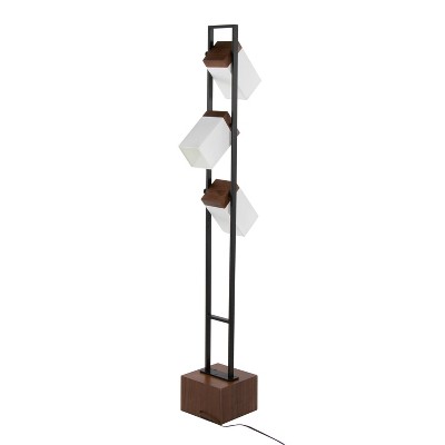 Adjustable Black Metal and Walnut Wood Floor Lamp with White Shade