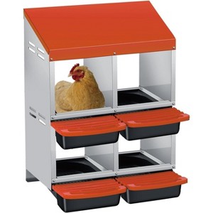 3/ 4 Hole Metal Chicken Nesting Box with Removable Roll-Out Tray Easy Egg Collection & Clean Galvanized Steel Laying Box, for Backyard Coop Orange - 1 of 4