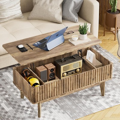 PAKASEPT Fluted Lift Top Coffee Table with Storage, Hidden Storage Compartment, for Living Room