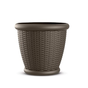 Suncast Willow 18 Inch Diameter Resin Decorative Wicker Patio Planter Pot, Java - 1 of 4
