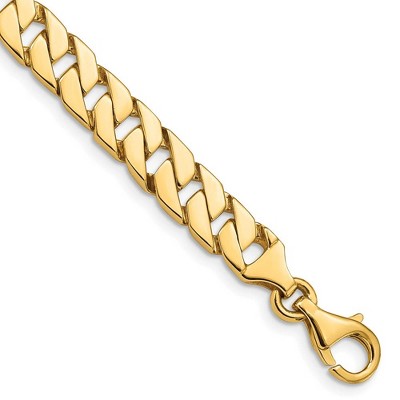 Black Bow Jewelry Men's 14k Yellow Gold, 7mm Fancy Square Curb Chain Bracelet - 8 Inch
