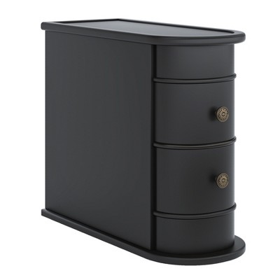 Wood 2-Drawer End Table, Narrow Side Table Slim Nightstand with Storage Bedside Accent Tables, No Assembly Required, Finished Back