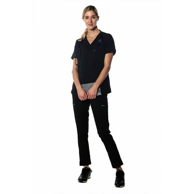 Members Only Women's Scrub Top With Double Chest And Waist Pockets