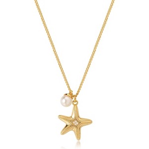 14K Gold Plated Shell/Starfish/Anchor/Dolphin Pendant Necklaces Ocean Beach Summer Jewelry for Women - 1 of 4