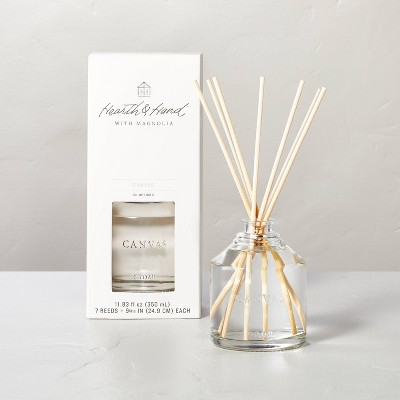 11.83 fl oz Canvas Oil Reed Diffuser - Hearth & Hand™ with Magnolia: Glass Bottle, Fresh Linen Scent, No Flame Needed