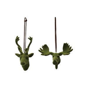 Storied Home 2-Piece Flocked Resin Deer/Moose Ornament, Green - 1 of 1