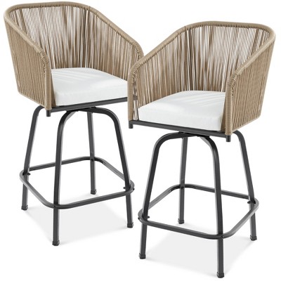 Best Choice Products Set of 2 Woven Wicker Swivel Barstools, Patio Bar Height Chairs w/ 360 Rotation
