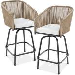 Best Choice Products Set of 2 Woven Wicker Swivel Barstools, Patio Bar Height Chairs w/ 360 Rotation
