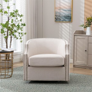 Swivel Barrel Accent Chair, Mid-Century Club Chair with Copper Nailhead Trim for Living Room – Cuddlewood - 1 of 4
