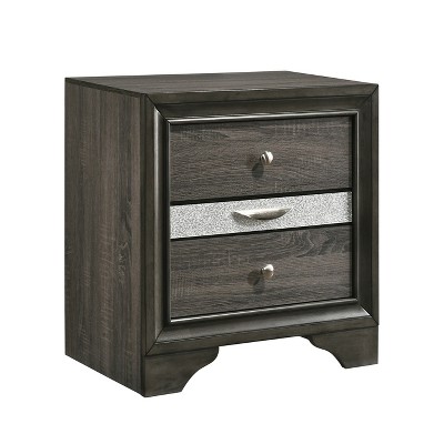 Vynxaria Contemporary Grey 3-Drawer Nightstand, 2 Regular Drawers + Felt-Lined Jewelry Drawer, 3/4 Extension Design, Modern Sleek Style