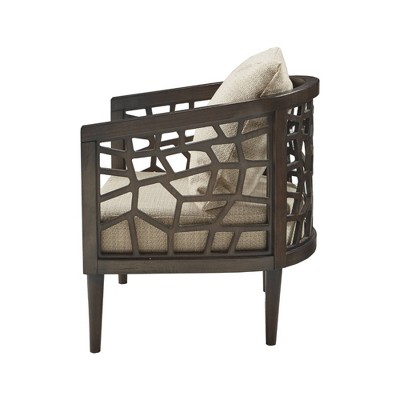 Mid-Century Tan Upholstered Wood Accent Chair with High-Density Foam