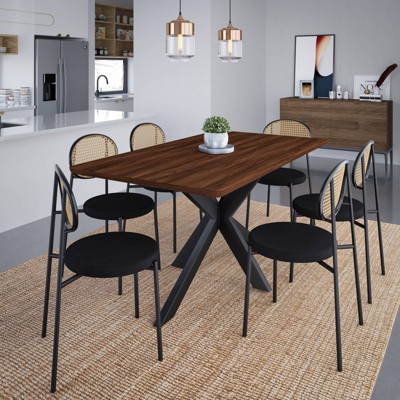 LeisureMod Ravenna 63" Rectangular Wood Dining Table with Modern Metal Base, Sleek Contemporary Design for Dining Rooms