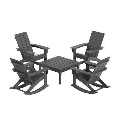 WestinTrends 5-Piece Modern Adirondack Outdoor Rocking Chair with Side Table Set